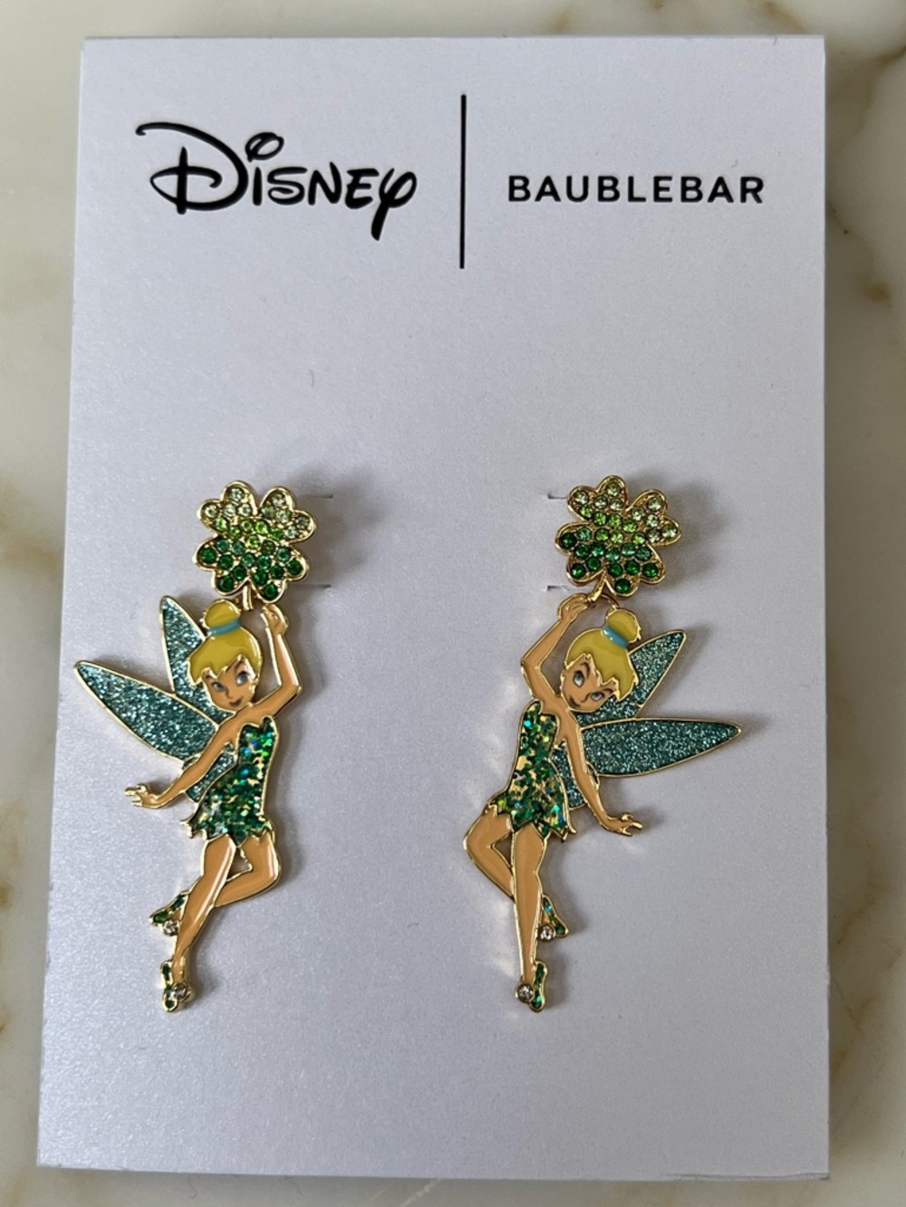 Disney BaubleBar Tinkerbell St Patrick’s Day 4 Leaf Clover Earrings